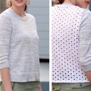 NWOT Gap 3/4 length sleeve gorgeous grey heathered eyelet back sweater! Size XS